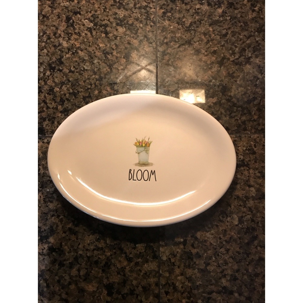 RAE DUNN Snack Dish Artisan Collection by Magenta "BLOOM" Floral Pail Oval Plate
